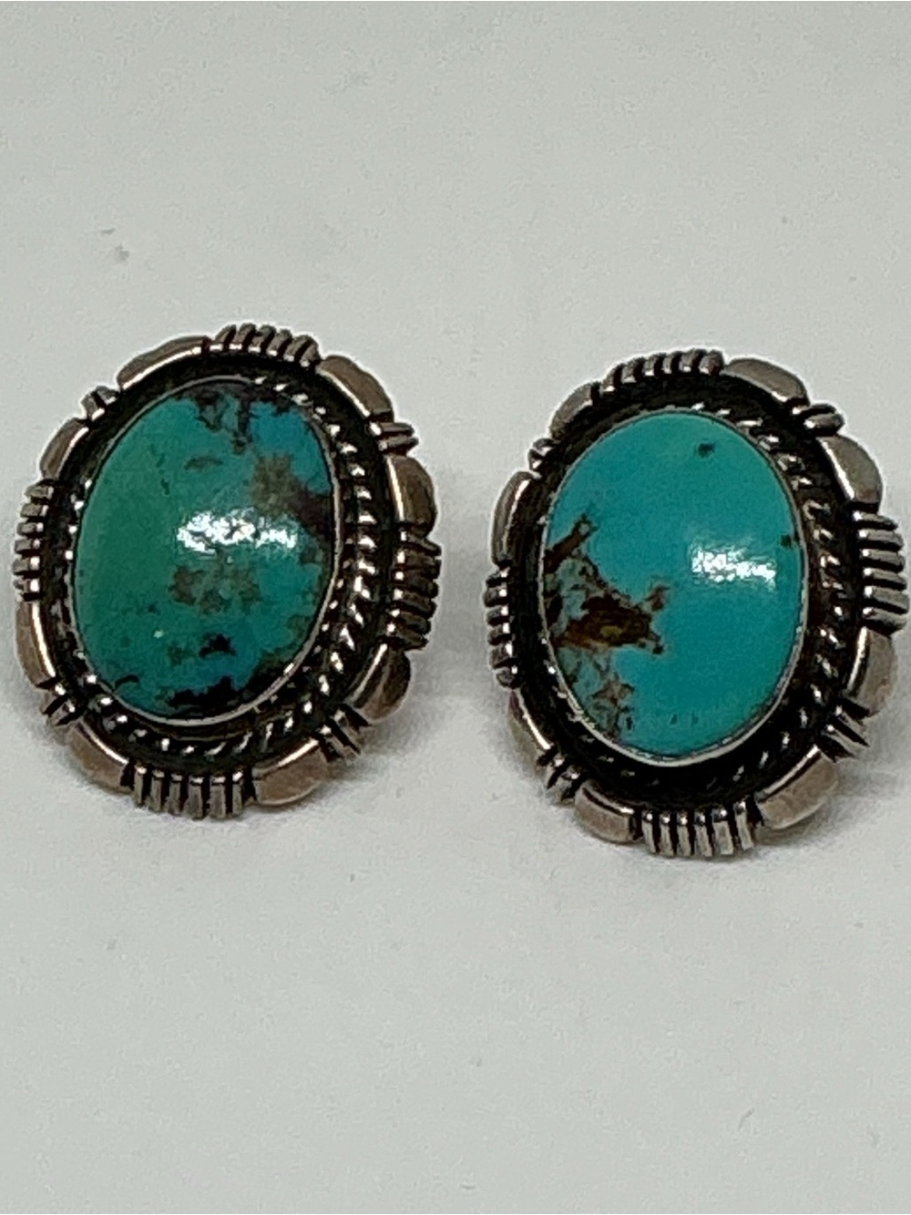 Vintage Southwestern Sterling Silver Turquoise Post Earrings, Oval Cabochons